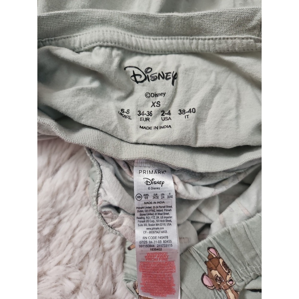 Disney Primark Bambi Pajama Set Womens XS Green Sage Joggers Tee Flower Thumper - Picture 7 of 12